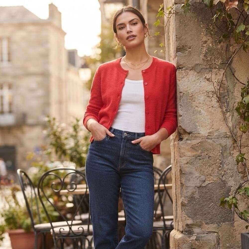 Old Navy Sz M Red Crewneck Button Cardigan Sweater Holiday Colorful Womens